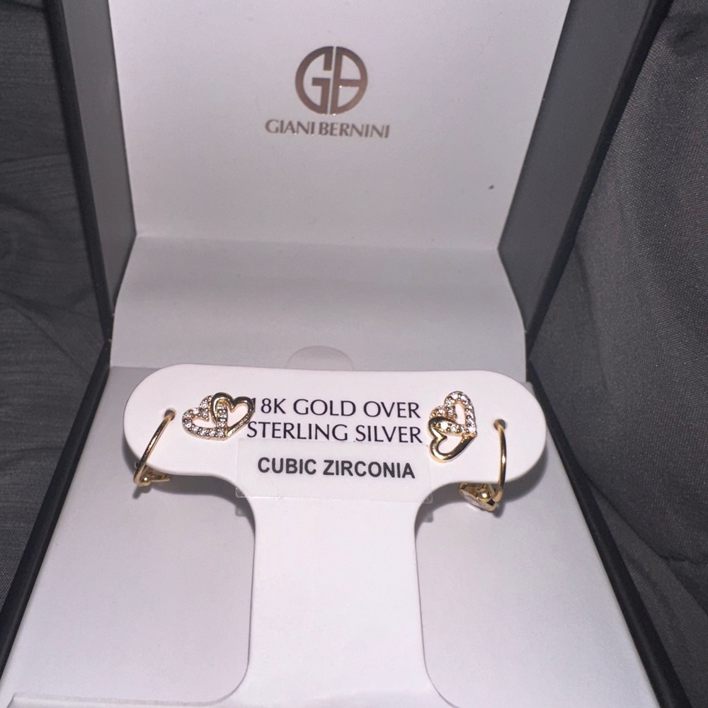 NWT Giani Bernini 2-Pc. Set Cubic Zirconia Heart Dangle Hoop & Studs, Gold